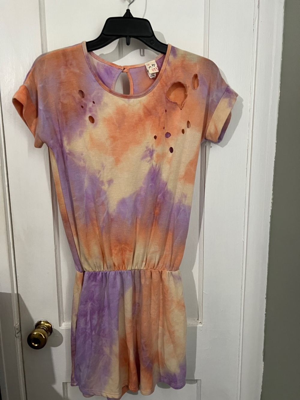 7th Ray Tie-Dye Orange & Purple Women’s Short Sleeve Romper Size Medium